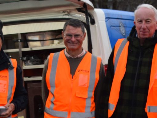 Donations to emergency services 2 Orange Vinnies Van volunteers out delivering fresh food part of the charity’s outreach services.