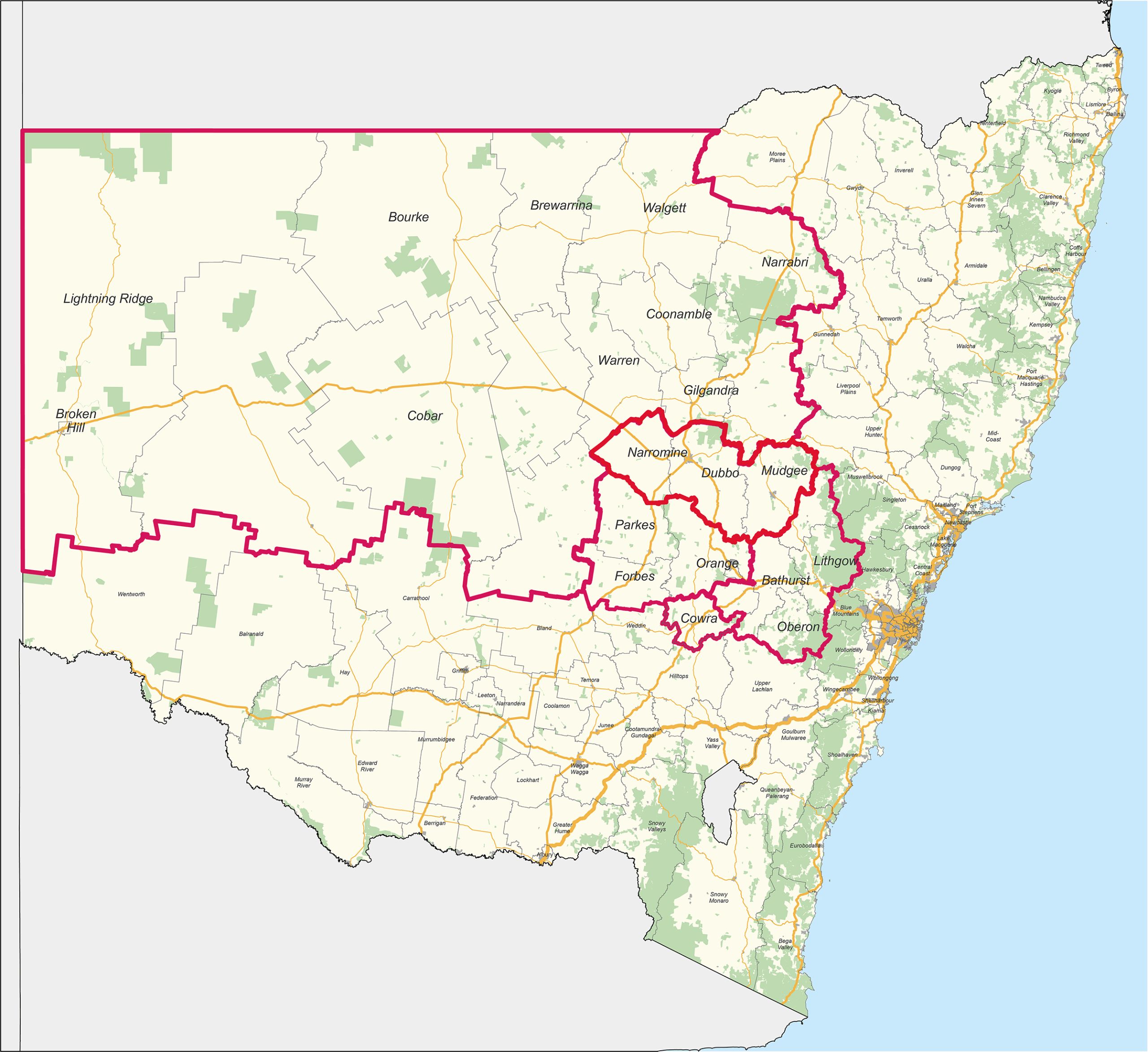 FarWest_CentralWest Map of New South Wales regions outlined
